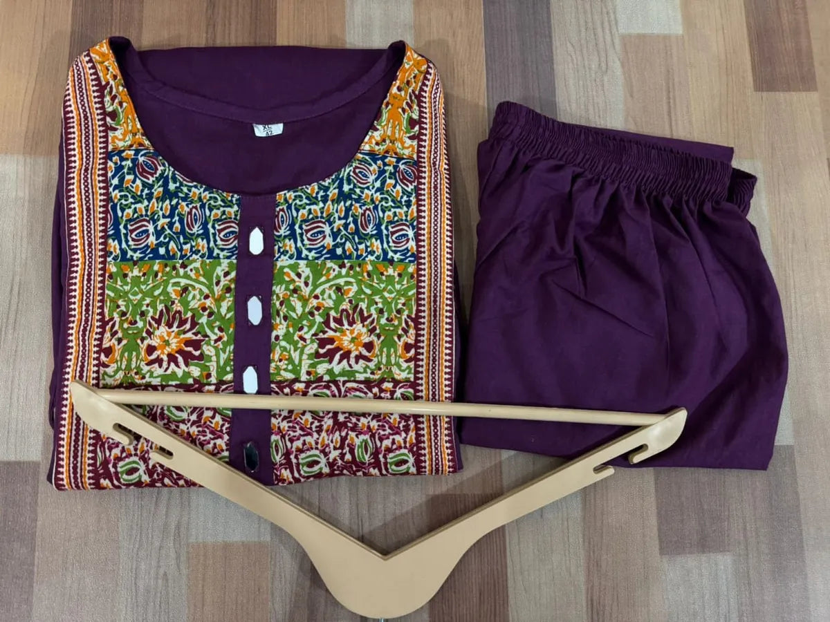 Purple Designer Heavy Kurti Palazzo Set in Premium Cotton Fabric