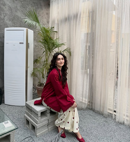 Premium Red Kurti Palazzo Co-Ord Set