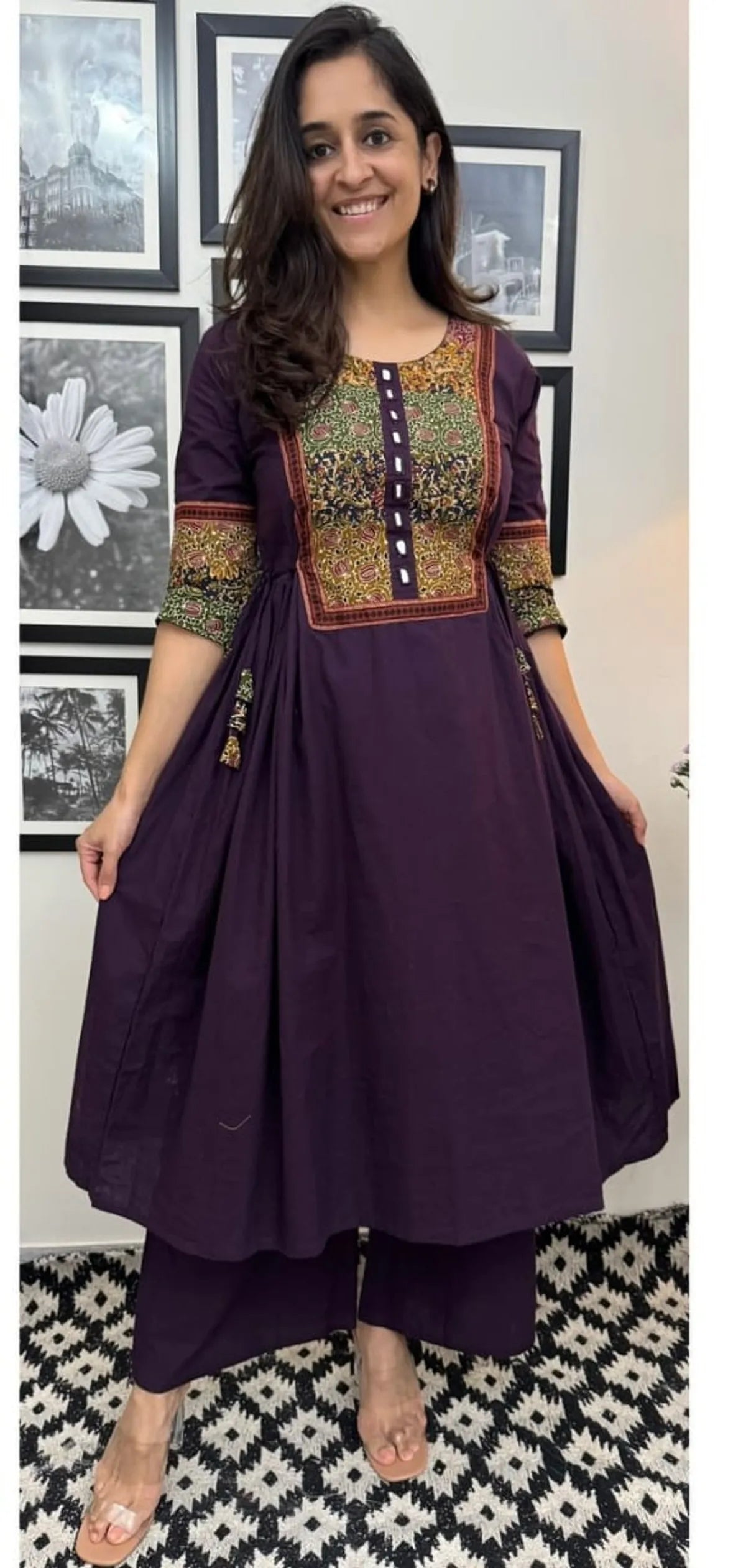 Purple Designer Heavy Kurti Palazzo Set in Premium Cotton Fabric