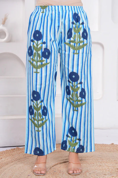 Blue and White Cotton Striped Ethnic Co-ord Set