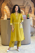 Natural Cotton Slub Yellow Kurti & Pant