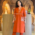 Natural Cotton Slub Orange Kurti & Pant