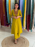 Beautiful Heavy Cross Embroidery Work On Yoke and Sleeves A-Line Cotton Kurti Pan