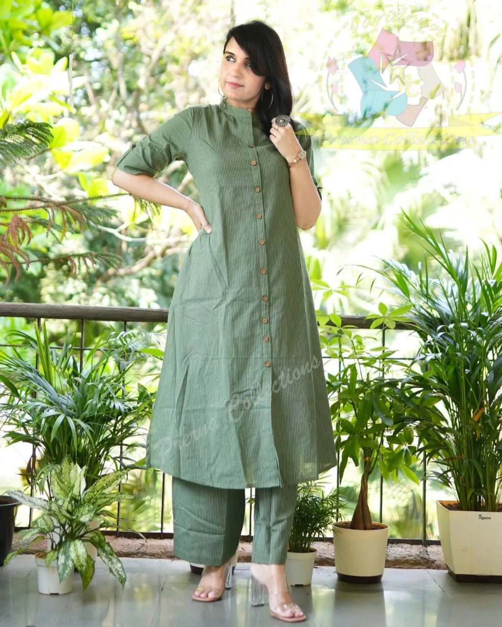 House of Jaipur Olive Green Co-Ord Set In A-Line Kurta And Pant Set