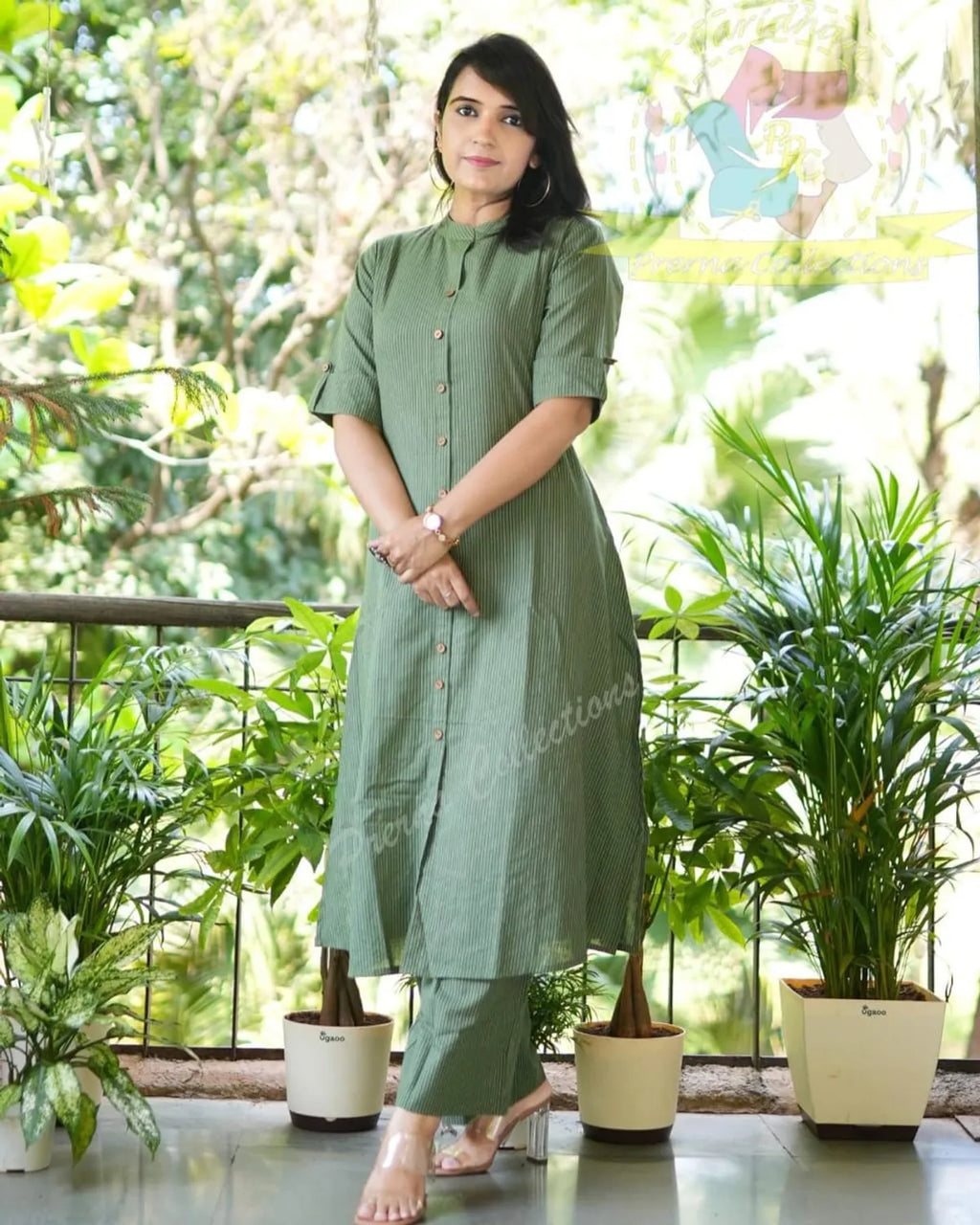 House of Jaipur Olive Green Co-Ord Set In A-Line Kurta And Pant Set