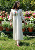 Off White Embroidered Cotton Kurta And Pant Set
