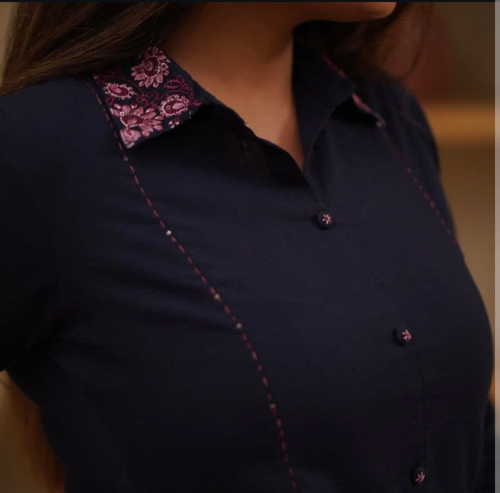 Dark purple Cotton  Straight Kurta Plaza Set