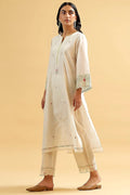 Off White Cotton Silk Chanderi Round Embroidered Kurta With Scalloped Sleeves