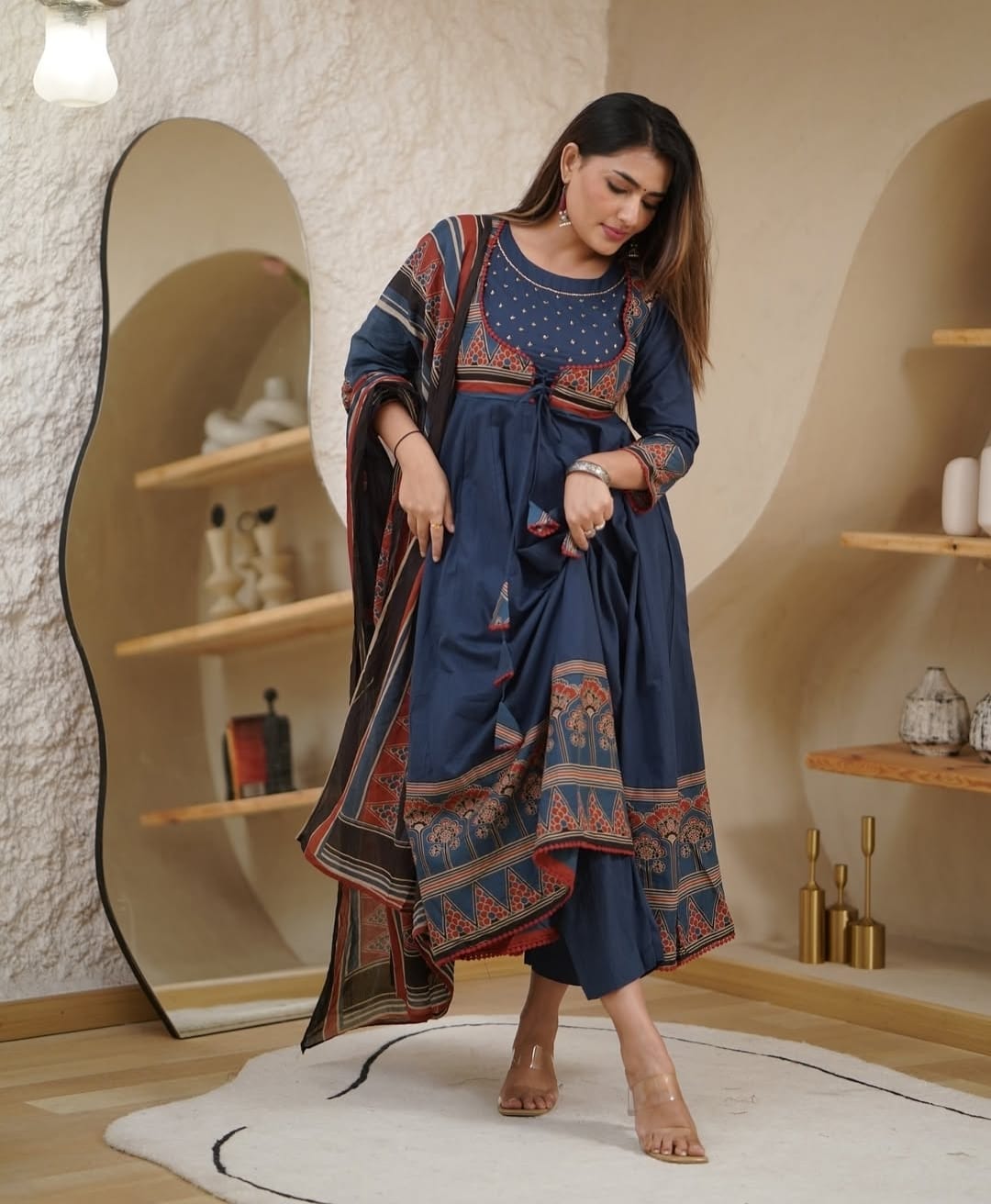 House of Jaipur Premium Printed With Hand Work Anarkali Kurta Set