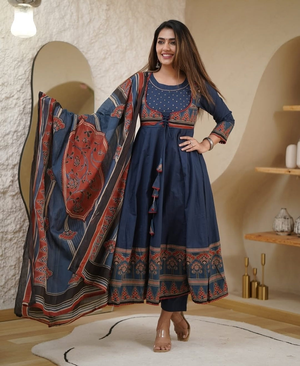House of Jaipur Premium Printed With Hand Work Anarkali Kurta Set
