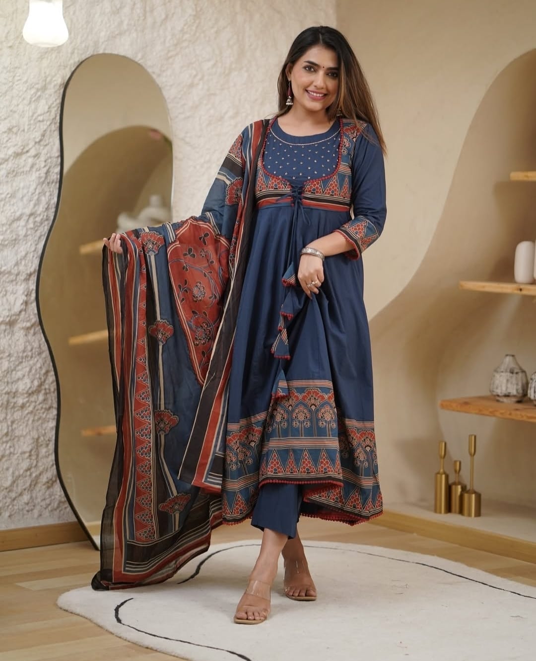 House of Jaipur Premium Printed With Hand Work Anarkali Kurta Set