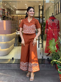 Orange Dusty Beautiful Stylish Embroidered Cotton Co-ord Set