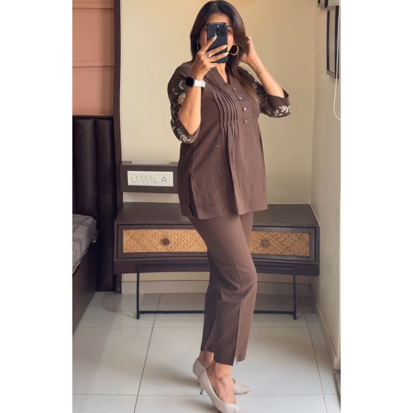 Jaipuri Chic Coffee Brown Embroidered Co-Ord Set