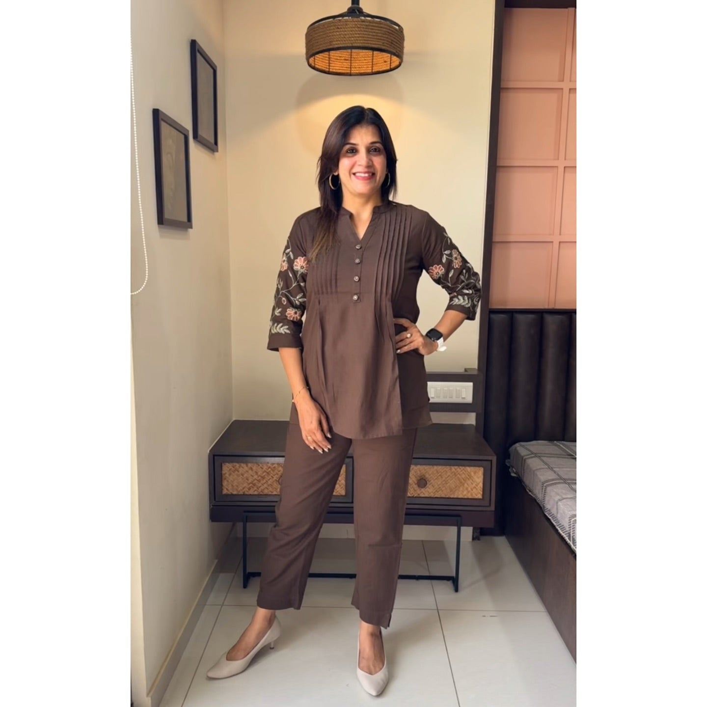 Jaipuri Chic Coffee Brown Embroidered Co-Ord Set