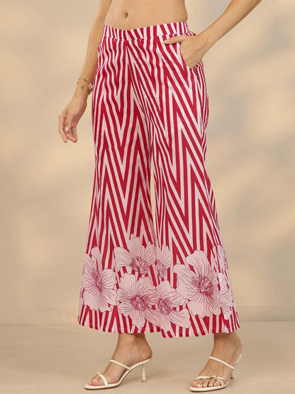 Red Chevron and Floral Printed Ethnic Co-ord Set