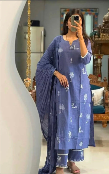 Light blue Suit Set with White Embroidery with Dupatta