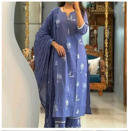 Light blue Suit Set with White Embroidery with Dupatta