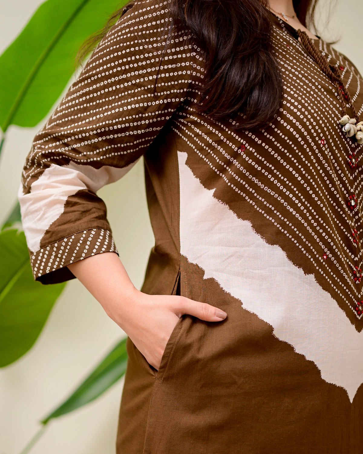 Mocha Bandhej Bloom Cotton Palazzo Suit