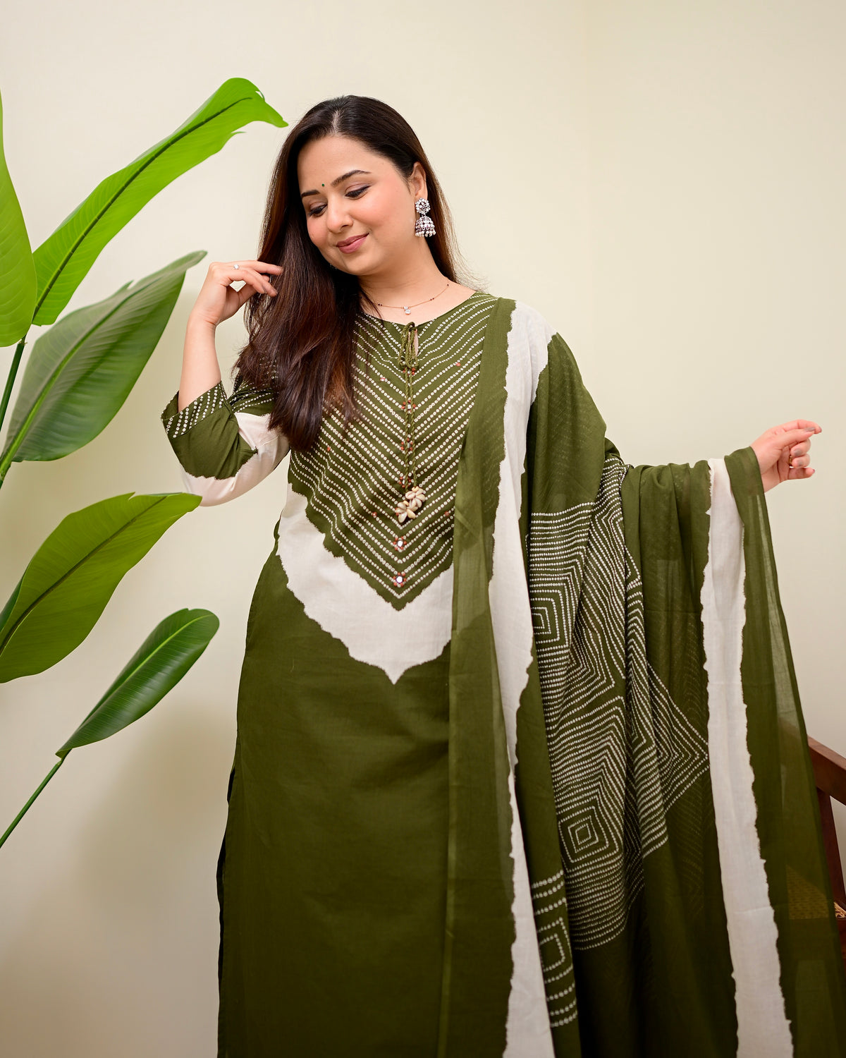 Olive Bandhej Aura Cotton Palazzo Suit